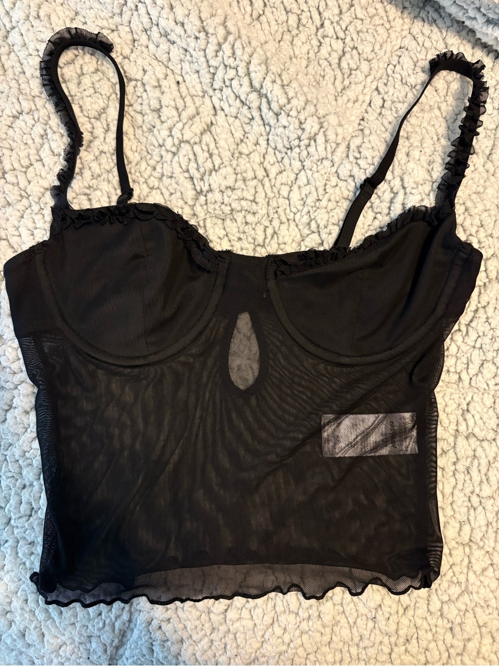 Edikted Black Sheer Mesh Bustier Tank
